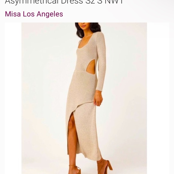 COPY - NWT Misa Los Angeles Nika Cutout Knit Dress in Gold Metallic Size: Medium - Picture 2 of 6